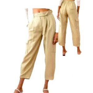 WILFRED Aritzia Kafka Pant Linen Blend Tan High Waist Cargo  SZ 4